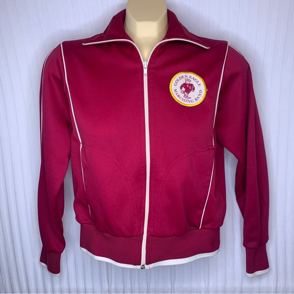 70s Nike Sportswear Burgundy High School Track Jacket Thick Retro Stripes - Picture 1 of 11